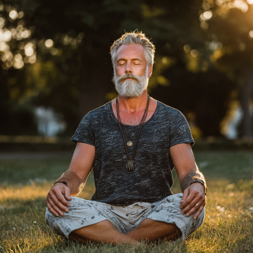 Група літніх людей займається йогою разом